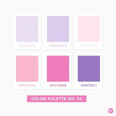 the color palette is shown in four different colors, including pink, purple, and green