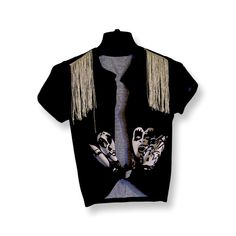 Brand New Shirt Silver Fringes On Shoulders Tie Front , Tee Is Open In Front Fringe Tee Shirt, Fringe Tee, Black And White Tees, White Tee, Soul Food, Black Silver, Tee Shirt, Tee Shirts, Womens Tops