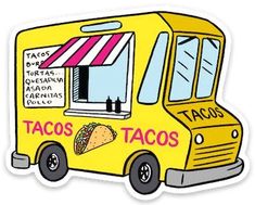 a taco truck sticker with the word tacos written on it