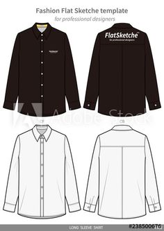 a black and white shirt template for men's clothing, long sleeved shirt