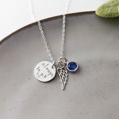 sterling silver necklace with always in my heart charm, wing charm and birthstone Remembrance Necklaces, Always In My Heart, Memorial Necklace, Necklace Sterling Silver, My Heart, Birthstone, Angel, Sterling Silver, Chain