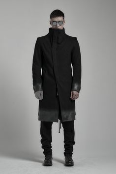 "PHANTOM WASHED black DENIM COAT (OPTIONAL RUBBER COATING) SLIM FIT RAW HEM ZIPPER CLOSURE WASHED HEAVY DENIM 2 FRONT POCKETS 1 INTERIOR POCKET 1 REAR POCKET ARM SHAPED SLEEVES COATED HEM WITH BLACK RUBBER SCAR STITCHED SLEEVE DETAILS FULLY LINED .MODEL chest 109 (43\"), waist 80 (31.5\"), hips 102 (40\"), biceps 36 (14.2''), calf 37 (14.5\") height 185 (6'1\"), kg 85 (187 lbs) model wears size L | color: black, WITH black rubber coated hem .COMPOSITION 100 washed heavy denim, lining: 100 cotton Fitted Washed Black Long Sleeve Outerwear, Black Fitted Urban Outerwear, Fitted Washed Black Outerwear For Streetwear, Modern Black Cotton Outerwear, Classic Black Washed Outerwear, Distressed Washed Black Winter Outerwear, Luxury Urban Washed Black Outerwear, Fitted Long Techwear Coat, Gothic Boutique