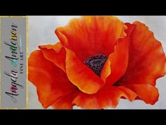 a painting of an orange flower on a white background