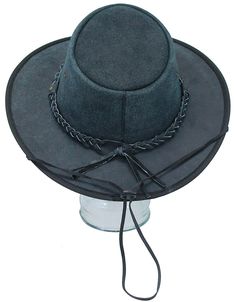 Rustic black split cowhide leather cowboy hat with leather chinstrap and sweatband liner. This heavy blackish gray rustic western hat comes with braided leather hatband. This vintage grayish black western hat comes with a reinforced rim edge band to keep it's shape, leather tie tassel in back. Sizes: M, L XL. [7#] rustic split leather braided leather hatband reinforced rim edge to help keep it's shape adjustable chin strap with sliding clasp tie tassel on back sweatband inside top grain vintage split leather heavy cowhide leather IMPORTANT SPECIFICATIONS: MANUFACTURER: This quality product is a Jamin Leather® brand or other reputable brand that matches or exceeds our quality standards, for the price.LEATHER: Cowhide is a standard premium quality skin that is soft and supple to the touch. T Black Western Hat With Leather Sweatband, Gray Western Hats For Rodeo, Adjustable Black Hat Bands For Riding, Black Leather Hat Bands For Country Events, Black Rustic Hat For Rodeo, Rustic Black Hat For Rodeo, Adjustable Western Gray Hat Band, Vintage Black Hat Bands For Outdoor, Adjustable Gray Western Hat Band