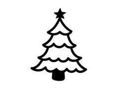 a black and white drawing of a christmas tree with a star on it's top