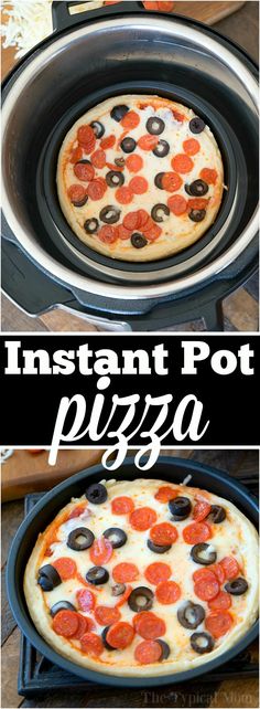 an instant pot pizza with pepperoni and olives in the process of being cooked