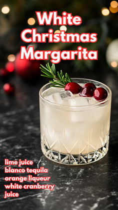 White Christmas Margarita Recipe Holiday Punch Recipes Alcoholic Tequila, White Christmas Cranberry Margarita, White Tequila Drinks, Drinks With White Cranberry Juice, Winter White Margarita, Alcoholic Punch Recipes Tequila, Coconut Margarita Christmas, White Tequila Cocktails, Winter Margarita Recipe Holiday Drinks