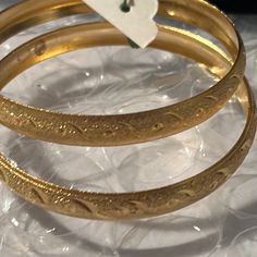 Cute Goldtone Bangle Bracelet Set Of Two Nwt. Z123 Corporate Baddie, Sterling Silver Heart Bracelet, Silver Heart Bracelet, Beaded Cuff Bracelet, Bangle Bracelet Set, Avon Jewelry, Enamel Bracelet, Hinged Bracelet, Gold Bangle