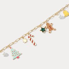 Good tidings of joy and cheer! Adorn your wrist with this festive Christmas Tree Gingerbread Man Bracelet! It's the perfect festive accessory to add the extra kick of cheer to your winter outfits! It's sure to be a hit at any holiday gathering! Ho-ho-ho! DETAILS Plating: 18K Gold Materials: 18K Gold on Brass, Dripping oil,  Imitation Pearl, Zircon Measurements: Length:  3.15 "(8.0cm)  + Extender: 1.57"(4.0cm) Weight: 15g Xmas Bracelets, Christmas Tree Gingerbread, Man Bracelet, Cinderella Pumpkin, Unique Gift Wrapping, Butterfly Gifts, Purple Grapes, Enamel Necklaces, Gold Charm Bracelet