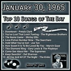 an advertisement for the top 10 songs of the day, january 30, 1965 by various artists