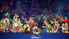 many cartoon characters are grouped together in this photo