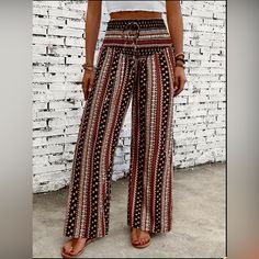 Nwt - Boutique Bohemian Palazzo Wide Leg Relaxed Fit Lightweight Pants 100% Polyester *Feel Free To Ask Any Questions About This Item. *View Each Photo For Quality Details *Accepting Reasonable Offers & *Deals On Bundles Thank You Bohemian Brown Bottoms With Elastic Waistband, Non-stretch Brown Pants For Beach, Bohemian High Waist Brown Pants, Brown High Waist Bohemian Pants, Brown Cotton Vacation Pants, Brown Cotton Pants For Vacation, Brown Vacation Trousers, Bohemian Brown Bottoms For Vacation, Bohemian Brown Pants For Vacation