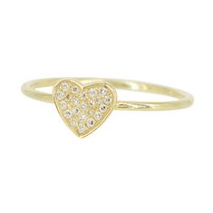 Fun everyday heart ring in diamonds in 14k yellow gold. Try pairing this ring with some of our other fine or bridge rings. Diamonds (0.07ct) 14k yellow gold Heart is 6.2x7mm Size 7 Please allow up to 6 week for production. Please send us an email if you would like to order this ring in another size. Gold Heart Ring With Single Diamond In 14k Gold, Stackable Heart-shaped Diamond Rings, Heart-shaped Yellow Gold Diamond Ring, Yellow Gold Stackable Heart Cut Rings For Promise, Dainty Yellow Gold Heart Ring With Diamond Accents, Dainty Gold Diamond Heart Ring, Gold Diamond Heart-shaped Ring, Gold Heart-shaped Diamond Ring, Gold Heart Ring With Pave Setting