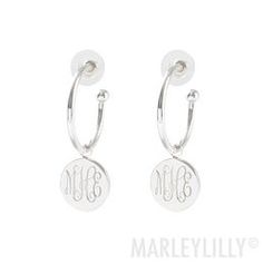 These monogrammed earrings will be the perfect touch to your look all year long! Available in gold and silver and made of plated brass, these earrings feature a hoop with a monogrammed charm hanging from the hoop! These earrings add the perfect personalized touch to any outfit. These make a great personalized gift along with any of our monogrammed rings! Personalized Silver Dangle Hoop Earrings, Personalized Silver Hoop Earrings For Everyday Wear, Monogram Earrings, Marley Lilly, Gold And Silver, Jewelry Shop, Free Gifts, Silver Gold, Personalized Gifts