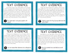 four blue and white text evidence cards