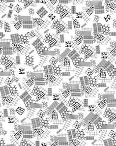 a black and white pattern with squares, dots and circles on the bottom half of it