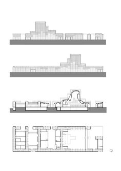 the floor plan for an apartment building, with three levels and four sections to each side