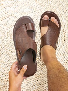 Free Returns ✓ Free Shipping✓. Men Comfortable Slippers Men Slippers Slippers- Men Flip Flops & Slides at SHEIN. Men Outfits Aesthetic, Footwear Photography, Hippie Shoes, Tall Men Fashion, Men Flip Flops, Slippers Outfit, Mens Sandals Fashion, Gents Shoes, Brown Slippers