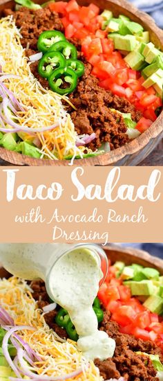 taco salad with avocado ranch dressing is an easy and healthy lunch idea