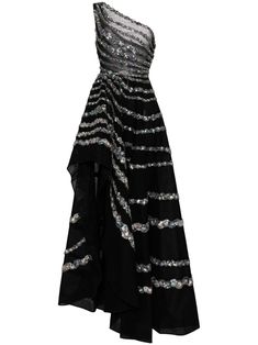 Saiid Kobeisy Beaded one-shoulder Gown - Farfetch Saiid Kobeisy, Bead Embellishment, Gown Black, Vintage Black Dress, Designer Evening Gowns, One Shoulder Gown, City Dress, Black Tulle, Long Dresses