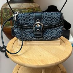 Brand New And Never Used Coach Blue And Navy Wristlet With Leather Coach Tag And Wrist Strap Measures 7” X 4” Pristine Condition Leather Coach, Coach Wristlet, Wrist Strap, Coach Bags, Color Blue, Bag Lady, Size 7, Brand New, Navy