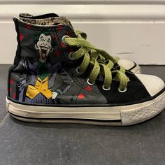 Toddler Batman And Joker High-Top Converse - These Are Just Amazing! Very Rare - Just So Cool. A Little Make Eraser And These Will Be Practically Brand New. They Are In Awesome Condition. Really Special Sneaks! Size Toddler 10.5 Fun Black Sneakers For Streetwear, Fun Black High-top Sneakers, Converse High-top Non-slip Sneakers, Fun Black Low-top Sneakers, All Star Batman, Joker Custom Shoes, Batman Sneakers, Batman Converse High Tops, Batman Shoes