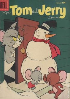 tom and jerry comic book cover with mouse and cat in the snowman's house