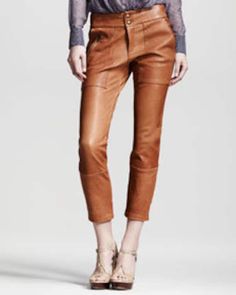 10 Crosby Derek Lam cropped pants combine chic leather with rugged Old West style.     Leather.     Front patch pockets; zip pocket on right.     Back patch pockets.     Slim cropped legs with banded detail.     Snap front.     Made in USA. Item will arrive in a nice gift box Fall Workwear Leather Pants With Faux Front Pockets, Fall Leather Pants With Faux Front Pockets For Workwear, Leather Cargo Pants With Straight Leg, Utility Style Leather Pants For Workwear, Utility Leather Pants For Work, Leather Cargo Pants For Work, Leather Pants With Faux Front Pockets For Work, Fall Leather Pants For Workwear With Faux Front Pockets, Fall Faux Leather Pants For Workwear