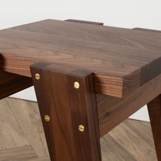 a close up of a wooden table on a hard wood floor