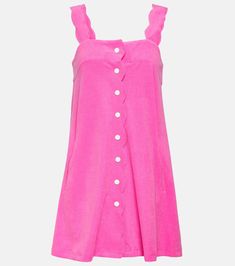 Scalloped cotton blend minidress in pink - Marysia | Mytheresa Pink Pinafore Dress, Spring Knits, Yellow Midi Dress, Flare Mini Dress, Scalloped Trim, Cotton Midi Dress, Cotton Maxi, Maxi Dress Cotton, Pinafore Dress