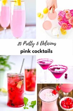 pink cocktails and drinks with text overlay that reads 20 pretty & delicious pink cocktails