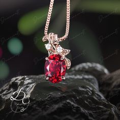 Oval cut Ruby necklace 14k rose gold unique Jewelry Pendant women Leaf Nature Inspired Personalized Necklace Gift anniversary wife Gift --->Pendant details: - Metal Type: 925 silver / 14k / 18k gold  - Center Stone : 6*8 lab Ruby - Side stone ,moissanite - Pendant Width: 4.8mm - Pendant Height: 14.4mm - Chain Length: 40+3+3cm --->Accessories: -  beautiful jewelry boxes --->Guaranteed Purchase: - 14 Day Refund Guarantee; - Excellent Customer Service; - Free Transportation and insurance to All Par Rose Gold Oval Pendant Necklace Gift, Rose Gold Fine Jewelry For Anniversary Gift, Rose Gold Oval Pendant Necklace For Anniversary, Rose Gold Oval Pendant Jewelry Gift, Fine Jewelry Rose Gold For Anniversary Gift, Oval Rose Gold Diamond-cut Necklace, Fine Jewelry Rose Gold Jewelry For Anniversary Gift, Rose Gold Pendant Necklace For Anniversary, Rose Gold Oval Necklace For Anniversary