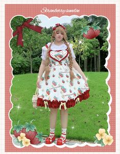 JSK Dress♥Ready to Ship♥ Strawberry Sundae ♥Sweet Lolita Dress – nbsama Red Harajuku Dress For Spring, White Harajuku Mini Dress, Harajuku Style White Mini Dress, White Sleeveless Kawaii Mini Dress, Summer Harajuku Cotton Dress, Summer Cotton Harajuku Dress, White Fitted Kawaii Dress, Summer Harajuku Style Cotton Dress, Harajuku Style Cotton Summer Dress