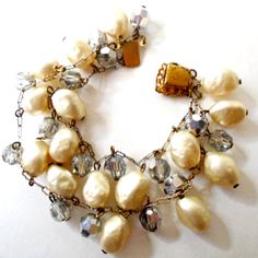 50's Pearl Chain Bracelet, AB Bead Freshwater Pearl Chain Bracelet, Two Strand AB Bead Freshwater Pearl Bracelet This freshwater pearl and AB bead, two strand, gold tone chain bracelet. Measures 6.5" in length clasp closer.  VERY GOOD VINTAGE CONDITION  Please remember vintage goodies are NOT new. Each carry some trace of those who have loved and enjoyed them in the past. Purchase constitutes reading of shop policies. Thank you. BUY 3 SHIPS FREE! Purchase any 3 jewelry items and your shipping wi Freshwater Pearl Bracelet, Precious Gems, Pearl Chain, Shop Policies, Pearl Bracelet, Chain Bracelet, Favorite Jewelry, Fresh Water, Freshwater Pearls