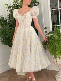 Puffy Sleeve Dress Formal Short, Top Draping, Floral Print Prom Dress, Gilded Lily, Short Frocks, Printed Prom Dresses, Puffy Dresses, Soft Gamine