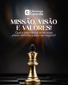 a gold chess piece with the words missao, visao valores