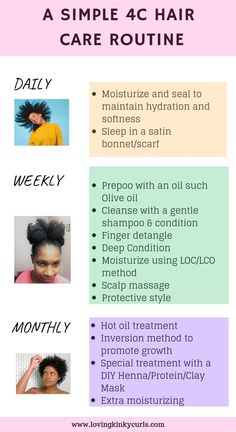 One of the most helpful strategies for maintaining long, healthy natural 4C hair is developing and consistently following a simple natural hair care routine. Over time, I have tried and tested simple to complex routines, some worked, some did not. I have developed this very simple routine broken down into daily, weekly and monthly tasks. Since I started consistently following this routine, I have experienced healthy hair growth. 4c Hair Care Routine, Updo Cabello Natural, Hair Care Routine Daily, Natural 4c Hair, Natural Hair Care Routine, Natural Hair Routine, Natural Hair Growth Tips