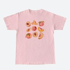 This tee showcases a delightful array of peach graphics, lending a playful yet sophisticated charm to your ensemble. The soft hues invite a warm, summery vibe, making it an ideal pick for those bright, laid-back days. With its unique design, this piece effortlessly blends a love for nature's sweetness with urban chic, creating a statement that's ripe for any occasion. Crew neck Short sleeve Printed design at front Print detail: peaches Cotton Peach Short Sleeve T-shirt For Summer, Casual Peach T-shirt With Graphic Print, Cute Peach T-shirt With Crew Neck, Spring Peach T-shirt With Graphic Print, Spring Peach Graphic Print T-shirt, Peach Graphic Print T-shirt For Spring, Peach Cotton Graphic Print T-shirt, Peach Casual T-shirt With Graphic Print, Peach Graphic Print Short Sleeve Top