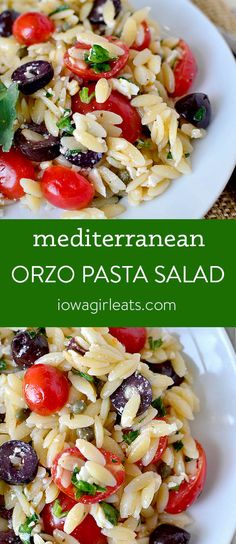 this mediterranean orzo pasta salad is loaded with fresh tomatoes, olives, and parsley