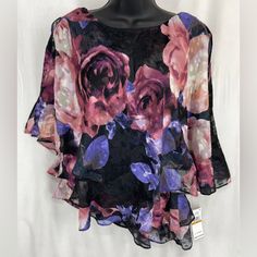 Alex Evenings Women's Blouse Floral Sheer Layered Chiffon Top Pullover Size Small Wide Neck Layered 100% Polyester I Ship Items Out Every Day So Expect A Quick Delivery! Please Feel Free To Ask Any Questions You May Have I Answer Most Questions Instantly! Please Compare Our Measurements On Template To Your Favorite Garments To Ensure Fit. Item Is Well Cared For, Gently Used. Measured Flat In Inches See Template In Pictures For Full Measurements. Spring Purple Chiffon Top, Elegant Purple Chiffon Blouse, Black Sequin Blouse, Glitter Blouse, Sparkly Top, Modern Victorian, Evening Tops, Alex Evenings, Evening Jackets