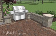 an outdoor bbq and grill area with brick pavers