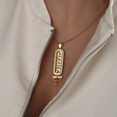 "Each item is made-to-order, which gives our pieces a unique meaning that is specific and special to you. Custom Name Necklace for Your Loving One. * Our cartouche pendants are made of 925k Sterling Silver, and Gold-filled jewelry is a beautiful, affordable alternative to solid gold necklaces. People with sensitive skin can wear it. * The length option is 16 to 18 inches (40-45 cm) chain length, including your order. If you order an 18\" + more chain, it will be subject to additional charges, an Luxury Ankh Necklace For Gift, Egyptian Style Necklace, Egyptian Pendant Jewelry, Cartouche Necklace, Egypt Hieroglyphics, Ancient Egyptian Necklace, Egyptian Cartouche Necklace, Solid Gold Necklace, Birthstone Pendant