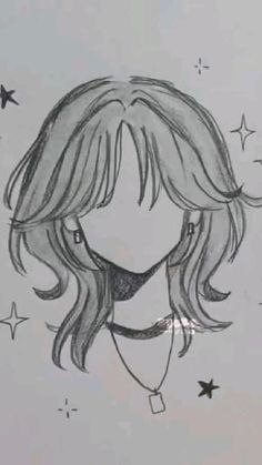 a drawing of a girl with long hair wearing a mask and stars around her neck