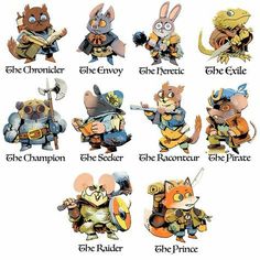 cartoon characters are depicted in the same style as they appear on this page, and each character has an individual's own name