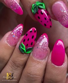 80’s Nails, Vibrant Summer Nails, Lisa Frank Nails, Nails Vibrant, Watermelon Nail, Fruit Nails, Watermelon Nails, Bright Summer Nails, Spring Nail Designs