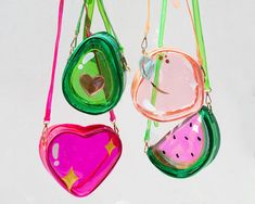 Gear up for summer with our revamped jelly bag collection is super fun, freshhh, and cute! ;) comes with an adjustable strap, semi-transparent body, zipper closure, and fun, bold colors to spice up any outfit! Avocado: 6.5″ x 3″ x 8″ Lemon: 9″ x 3″ x 7.5″ Peach: 9″ x 3″ x 8″ Strawberry: 8″ x 3″ x 9.3″ Watermelon: 8.5″ x 3″ x 5.5″ Sparkly Heart: 9.5″ x 3″ x 8″ Jelly Fruit, Funky Purses, Watermelon Strawberry, What I Like About You, Jelly Purse, Jelly Bag, Fruit Jelly, Smiley Faces, Novelty Bags