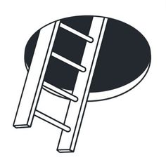 a black and white drawing of a ladder leaning up against a round table with an oval top