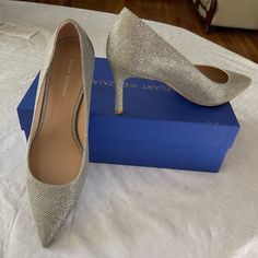 New In Box/New With Tags - Never Been Worn. Stuart Weitzman Pointed Toe Pumps In Sparkle Noir. Size 39/8.5 Elegant Silver Court Shoes With 4-inch Heel, Silver High Heel Court Shoes With Medium Width, Silver High Heel Court Shoes Medium Width, Classic Silver Fitted Heels, Silver Elegant Court Shoes Medium Width, Silver Almond Toe Court Shoes For Evening, Elegant Silver Court Shoes Medium Width, Elegant Silver Low Heel Court Shoes, Classic Fitted Silver Heels