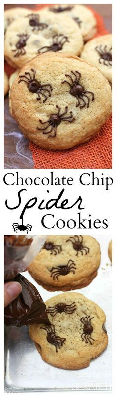 chocolate chip cookies with spider webs on them