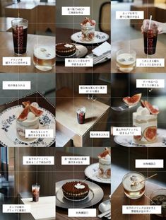 there are many different types of desserts on the table with words in english and chinese